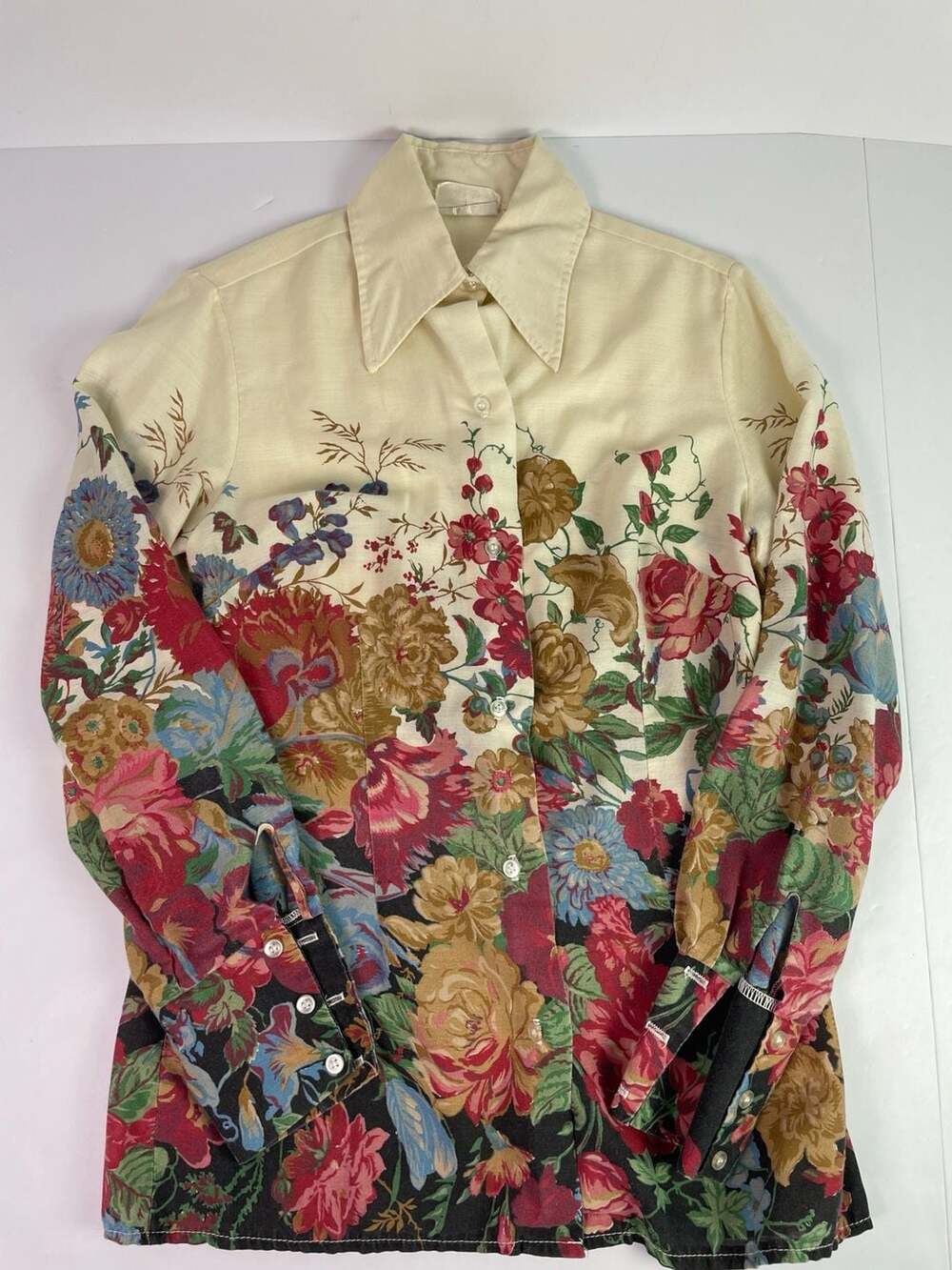 Vintage Fenton Western Floral Border Print Button Down Shirt Made in USA size S